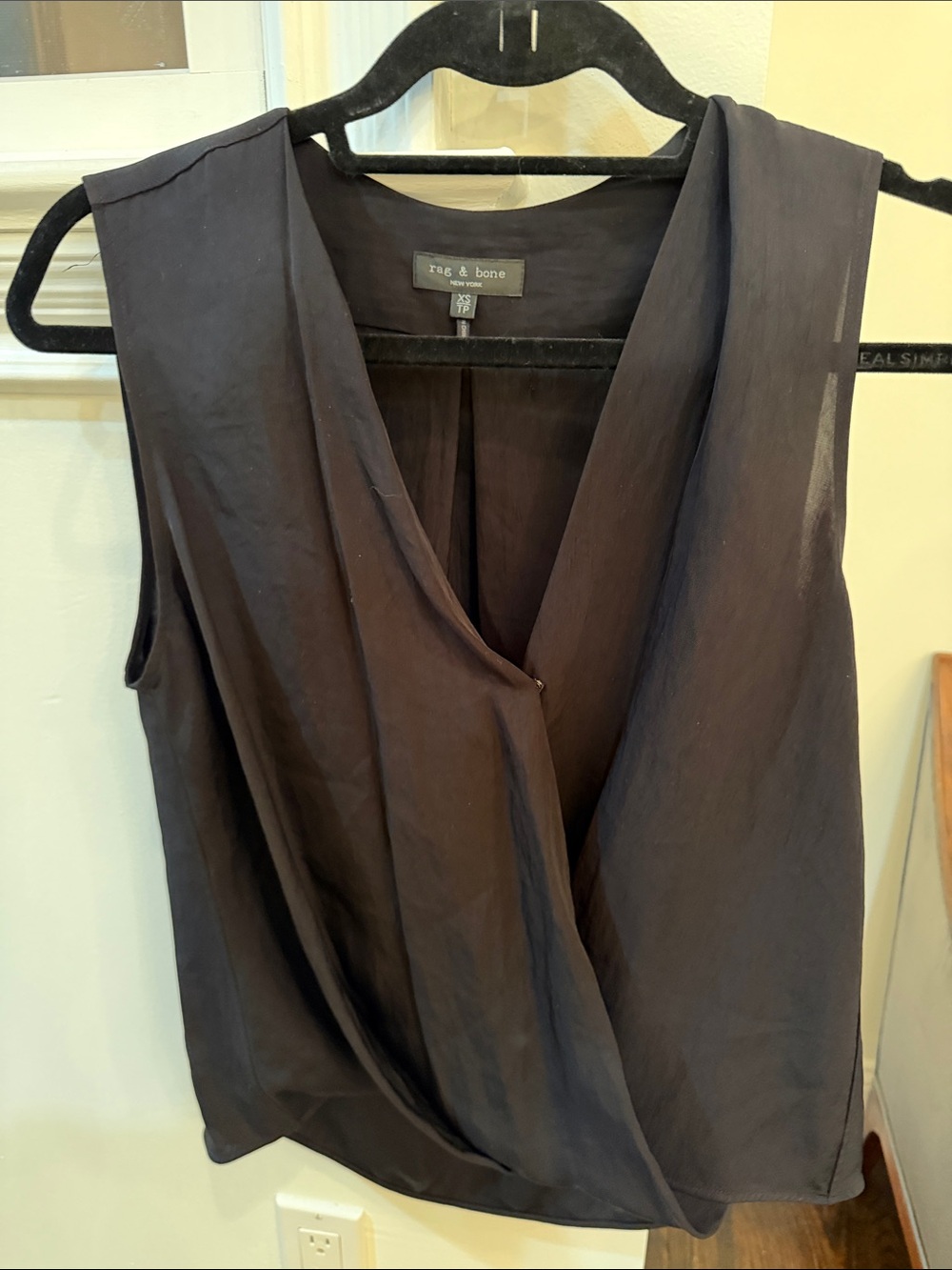 rag & bone Black Draped Sleeveless Wrap-Front Camisole